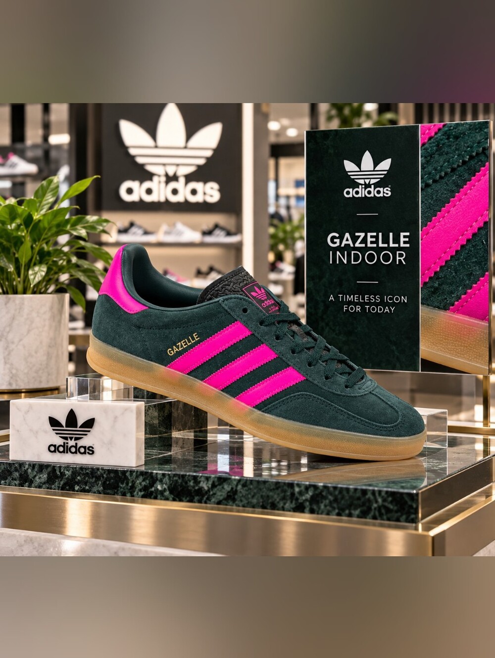 Adidas Gazelle Indoor Women’s Sneakers – Aurora Ivy / Shock Pink – NEW IN BOX